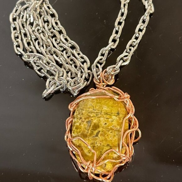Bolder Opal Wire Wrapped Stainless Steel Wire Wrapped Copper Necklace Pendant